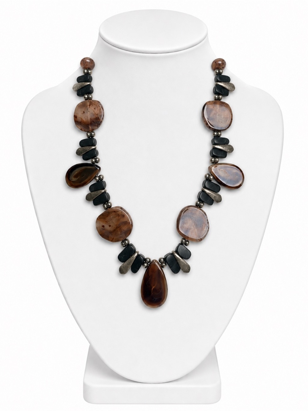 Chicos Brown Chunky Beaded Neutral Adjustable Necklace